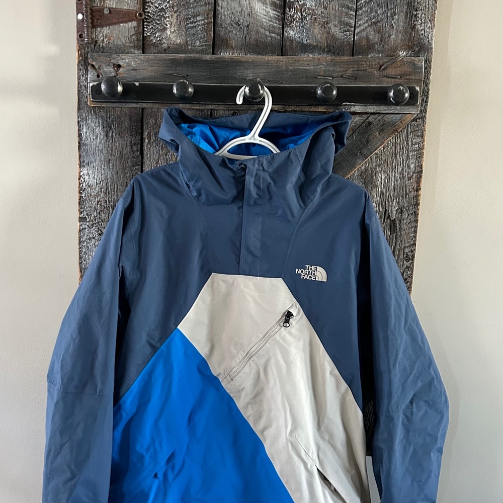 Men's The North Face Pullover Jacket w/Side Zipper & Hood Blue & Grey - Size Med